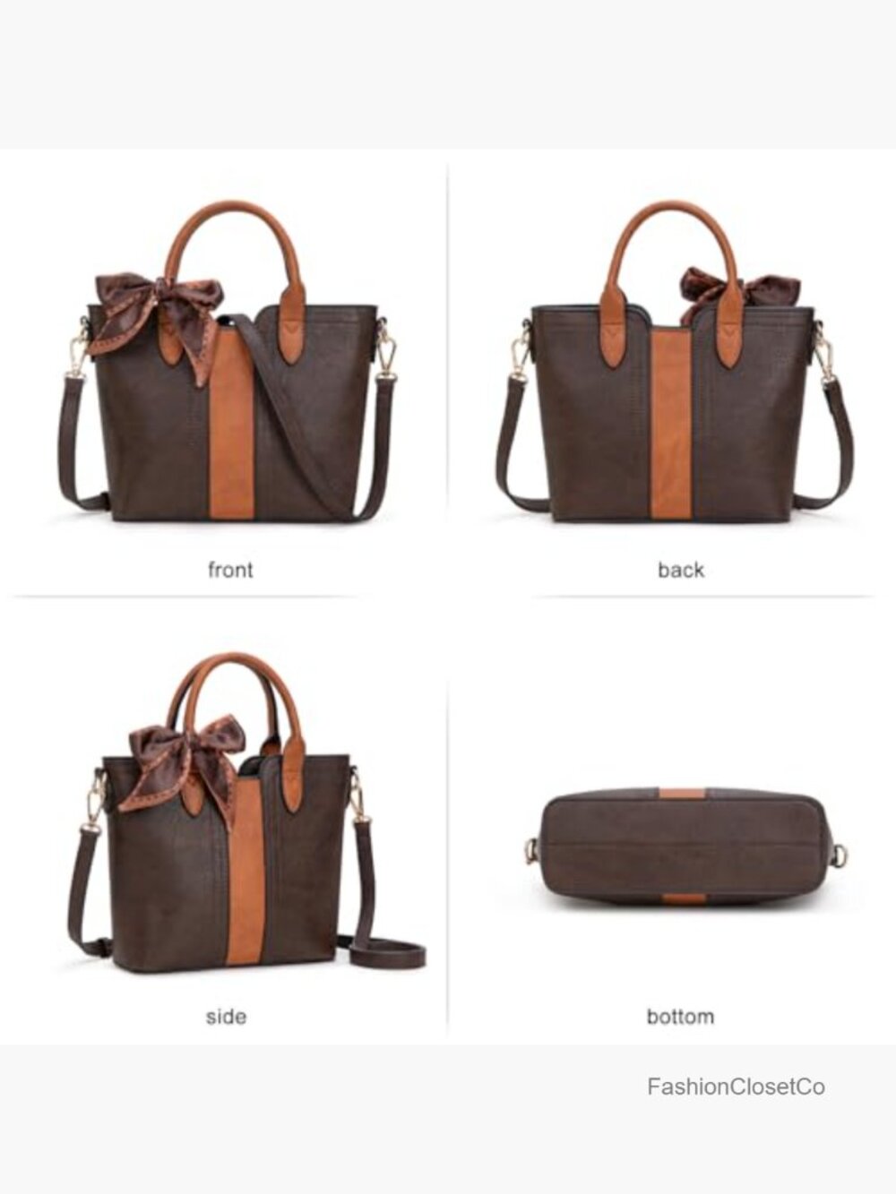 Vegan Leather Tote Bag with Detachable Crossbody Strap Satchel Handbag - Picture 4 of 7